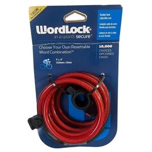 WordLock Red Flexible Steel Cable Bike Lock 5 Feet Long New In Package Secure